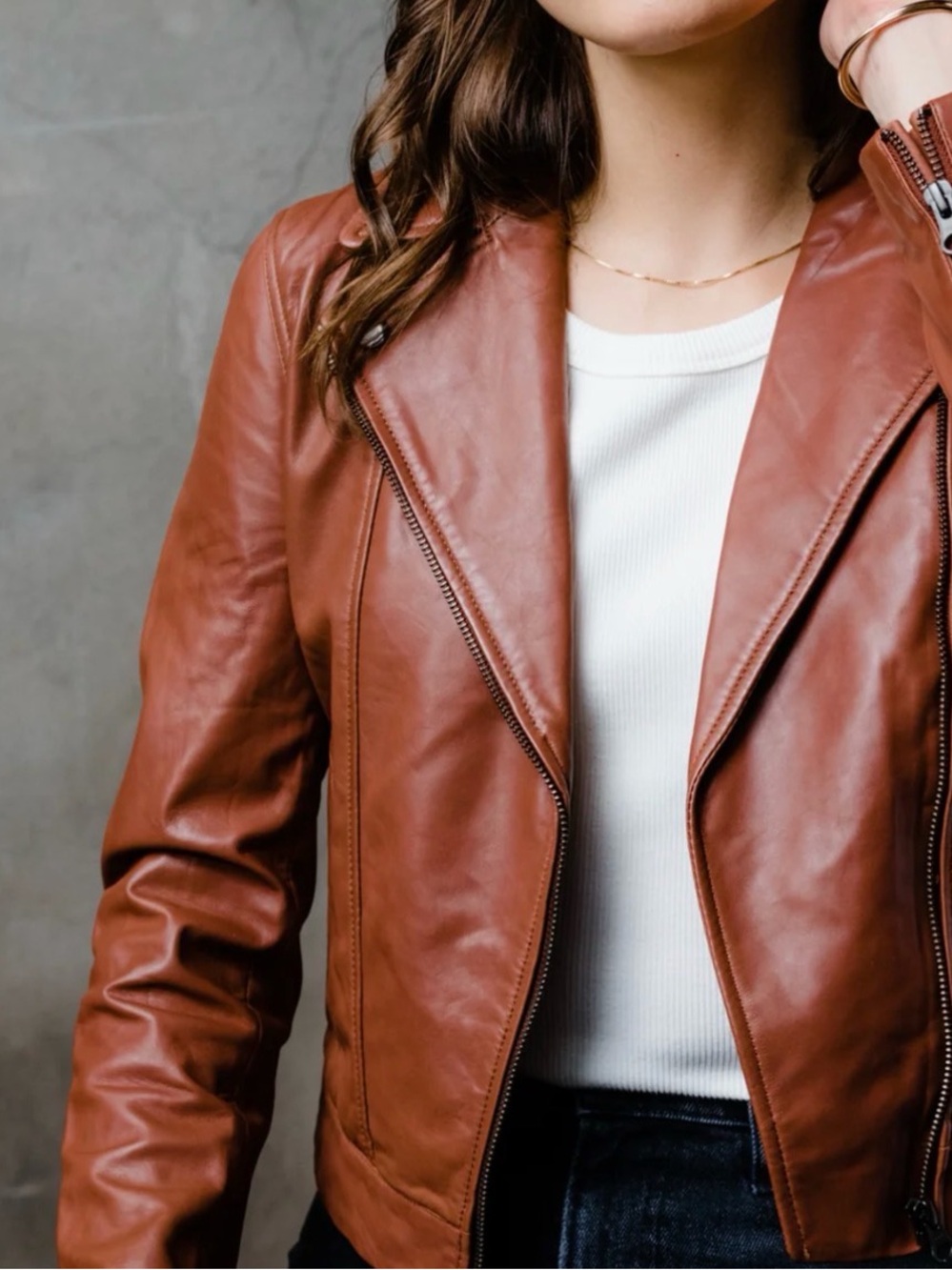 Able Chestnut Leather Moto Jacket